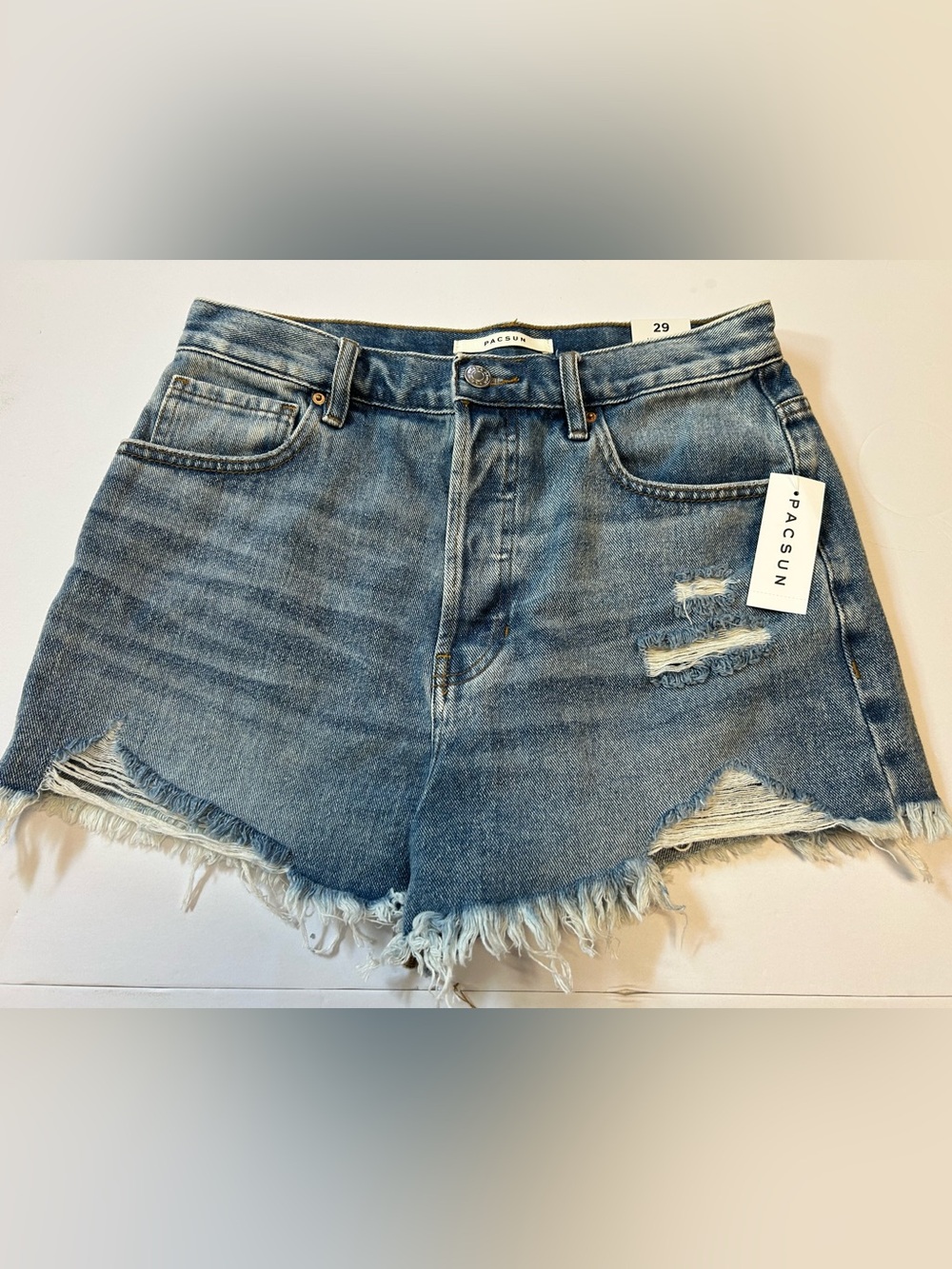 PacSun Vintage High Rise Blue Distressed Frayed Hem Denim Shorts Size 29 New